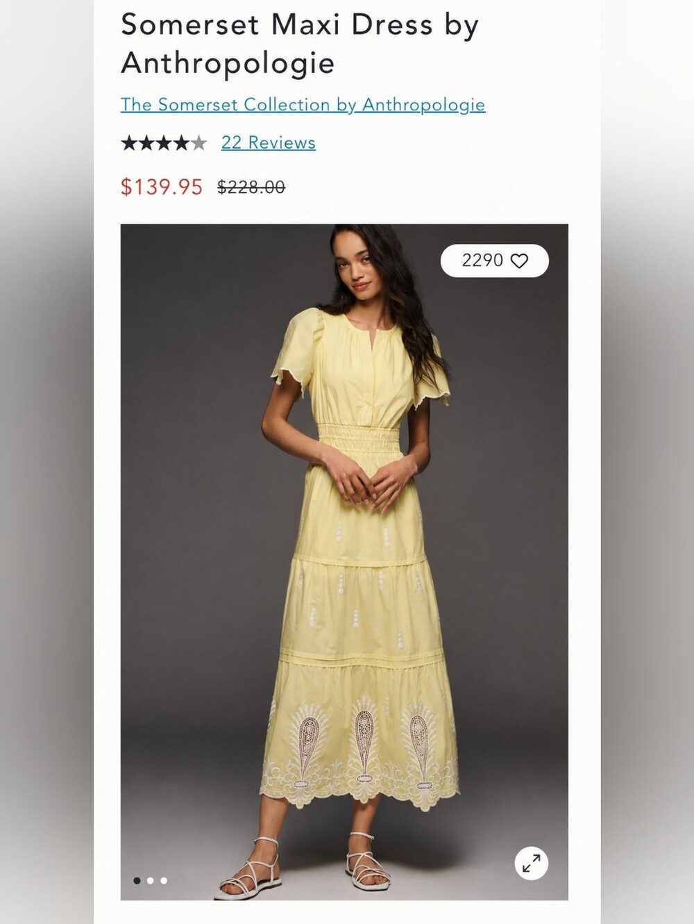Anthropologie Somerset Maxi Dress. Yellow - Size - Medium.